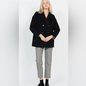 H&M Wool-blend Jacket pea coat double breasted black Sz 14 woven made in Italy